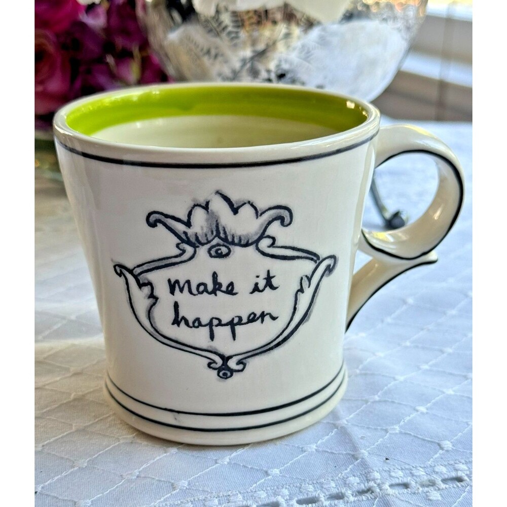 Molly Hatch Anthropologie Make It Happen Coffee Mug Green stripe Illustrated